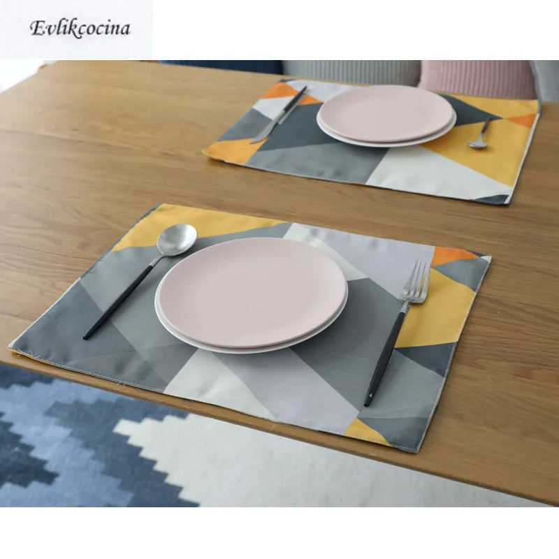 

Free Shipping Yellow Triangles Placemat Dining Table Coaster Cloth Insulation Coffee Cup Pad Kitchen Mantel Individual For Table