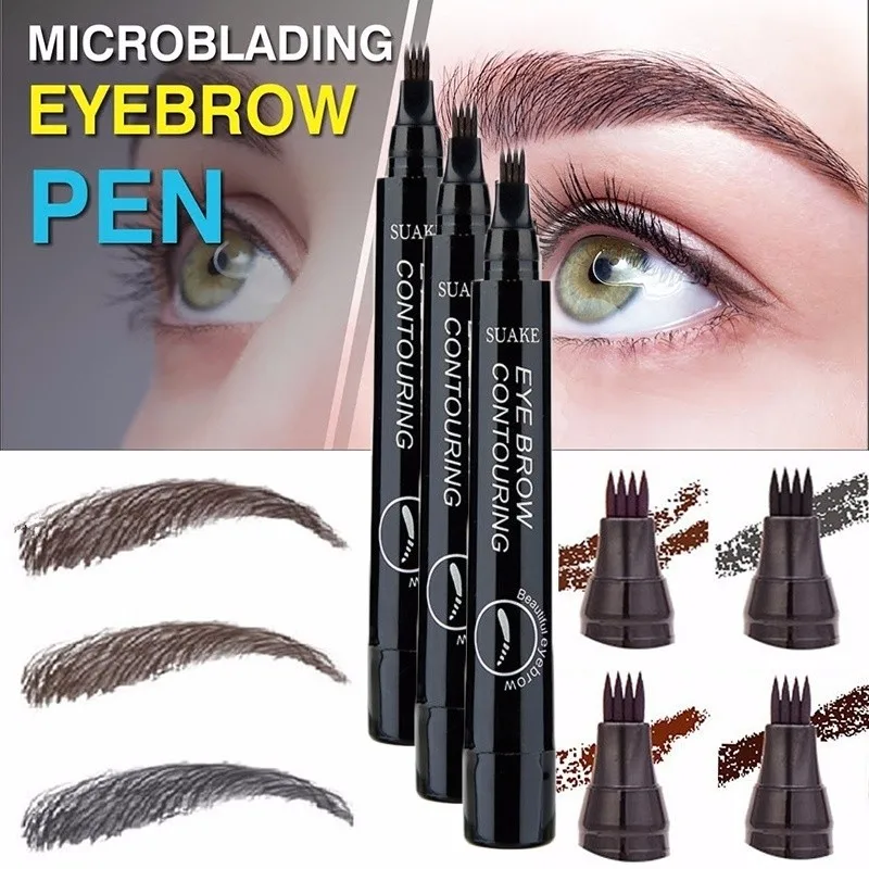 4 Heads Fork Black Brown Color Waterproof Eyebrow Pen Liquid Natural Eyebrow Pen Make-Up Painting Brow Tattoo Pencil Hot Sale