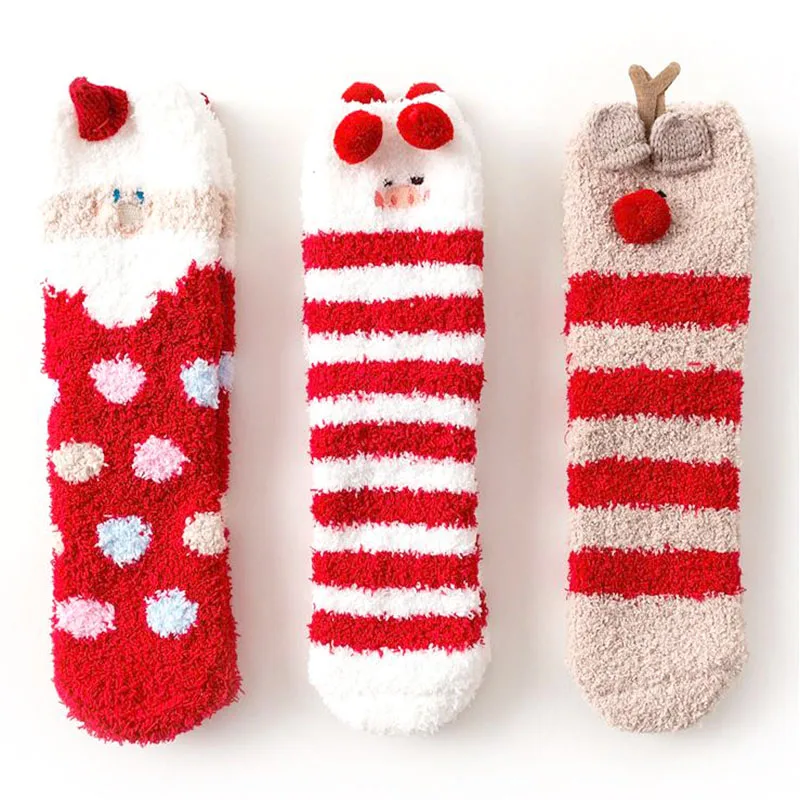 Модные осенние и зимние новые красные рождественские утолщенные бархатные носки-тапочки кораллового цвета для взрослых, женские носки, подарок