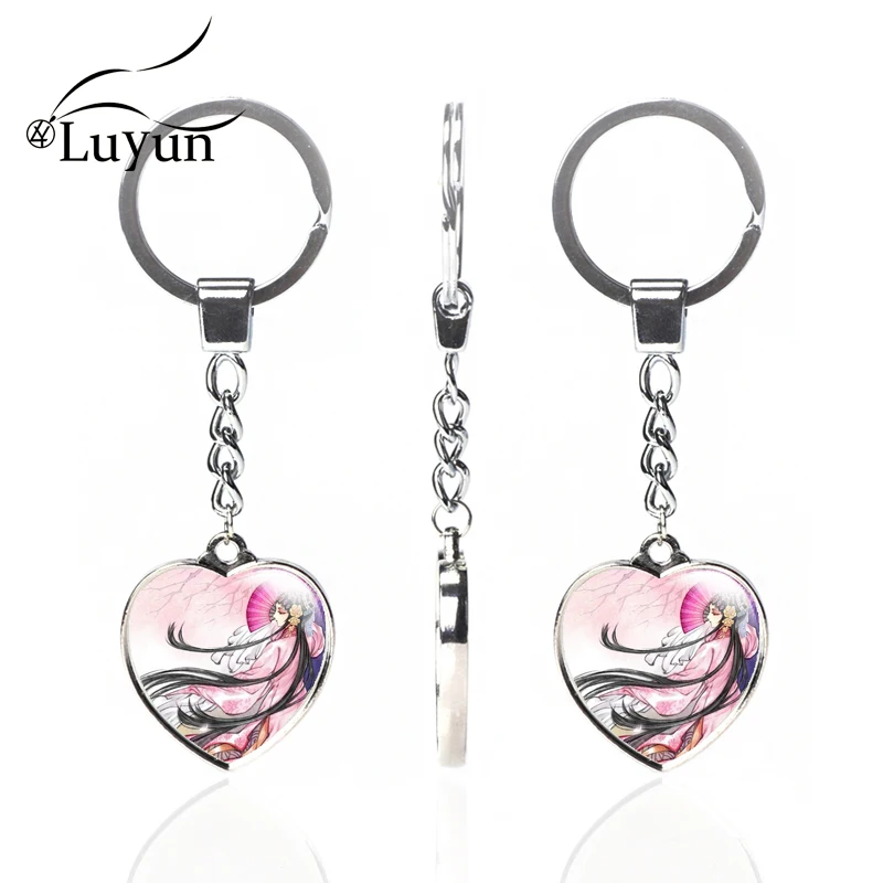 

Handmade personality crystal glass keychain Chinese opera pattern double-sided keychain stainless steel can be customized