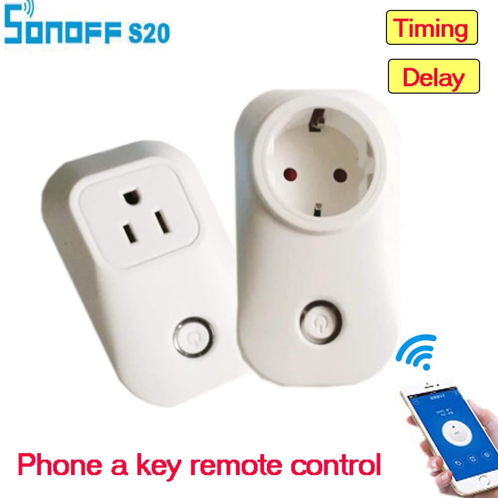 Kopen Itead Sonoff S20 Smart Wifi Socket Schakelaar CN UK US EU Plug Afstandsbediening Socket Outlet Timing Schakelaar voor Slimme Domotica