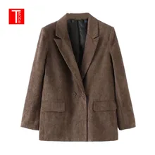 Ранняя весна зубчатый женский вельветовый блейзер с 2 карманами двубортный элегантный офисный костюм идеальная базовая верхняя одежда