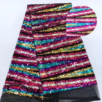 

5 yards high quality with feather embroidered net tulle mesh lace multicolor french sequins lace fabrics for wedding dress