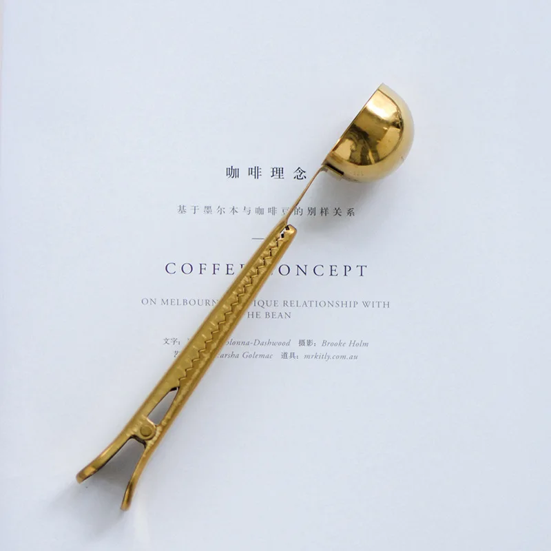 Нордический стиль латунная Золотая мерная ложечка для кофе инструмент для выпечки ложка для молочного порошка чайная ложка уплотнительная клипса