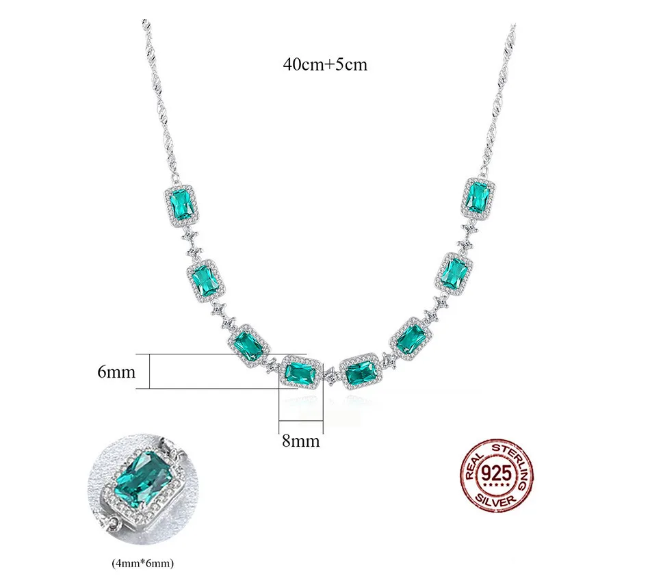 

High End Green Gem S925 sterling silver necklace hot sale inlaid color treasure set necklace European and American jewelry Women