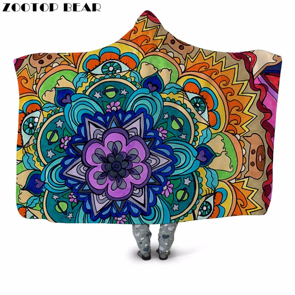 

Flower&Pig 3D Print Plush Hooded Blanket for Adult Youth Child Warm Wearable Couch Fleece Throw Blanket Home Office Washable New