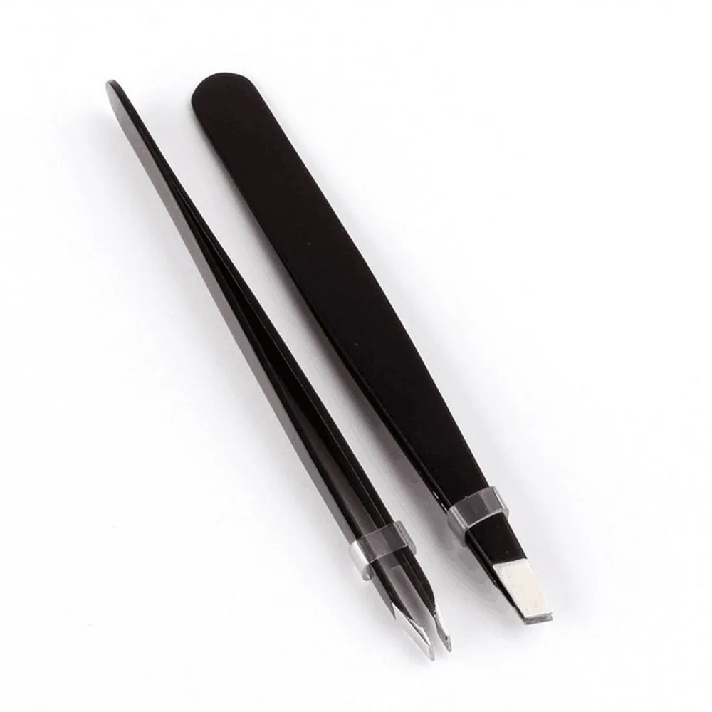 3pcs Black Oblique Angled Eyebrow Trimmer Tweezers Stainless Steel Face Hair Removal Eyelash Clip Cosmetic Beauty Makeup Tool