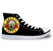 FORUDESIGNS Women Superstar White Shoes Famous Rock Band Shoes Gun N Rose Shoes Woman Help Print Girls High top Canvas Shoes