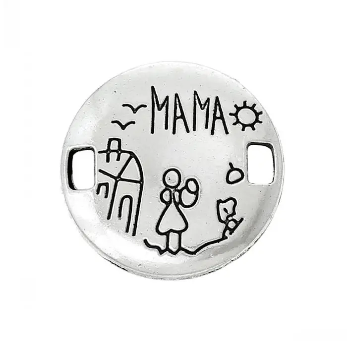 

Retail Connectors Findings Round Antique Silver Message "MAMA"Carved 22.0mm Dia,50 PCs