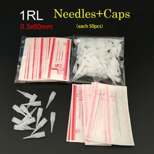 1R (needles + tips each 50pcs ) Promotional Professional Permanent Makeup Machine Needles With Tips Caps Free Shipping