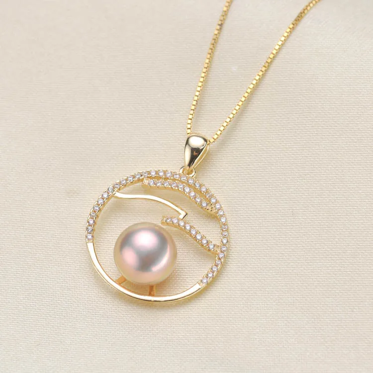 S925 Sterling Silver Circle Pearl Pendant Findings Women DIY Pearl