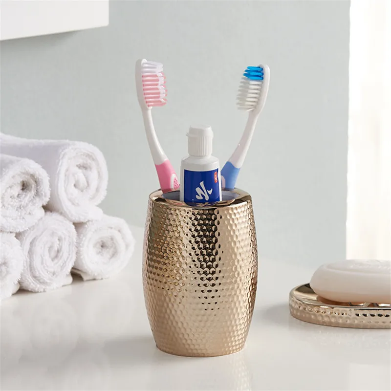 Bathroom Accessories Set Resin Material Soap Dispenser Toothbrush Holder Gargle Cup Bathroom Set Wedding Gifts Gold/Silvery