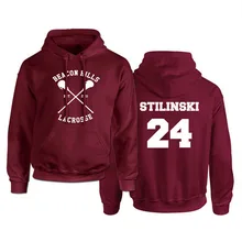 Teen wolf om pulôver masculino stilinski, blusão pulôver vermelho com capuz