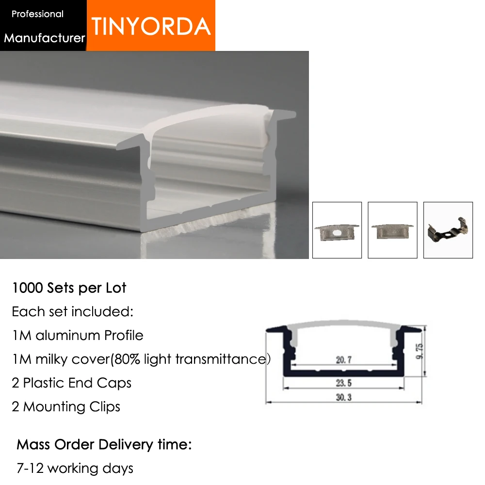 Tinyorda 1000 шт. (длина 1 м) светодиодный профиль Alu канала для 20 мм Светодиодные полосы