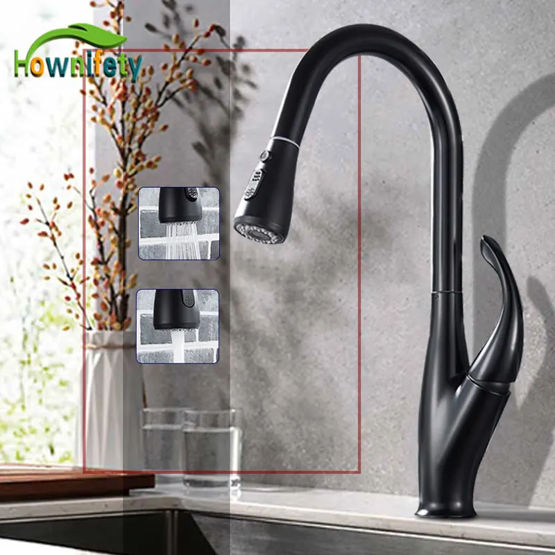 

Chrome/Brushed Nickel/Blacked Kitchen Faucet One handle Pull out 2 way Spout Deck Mount Hot and Cold Mixer Tap