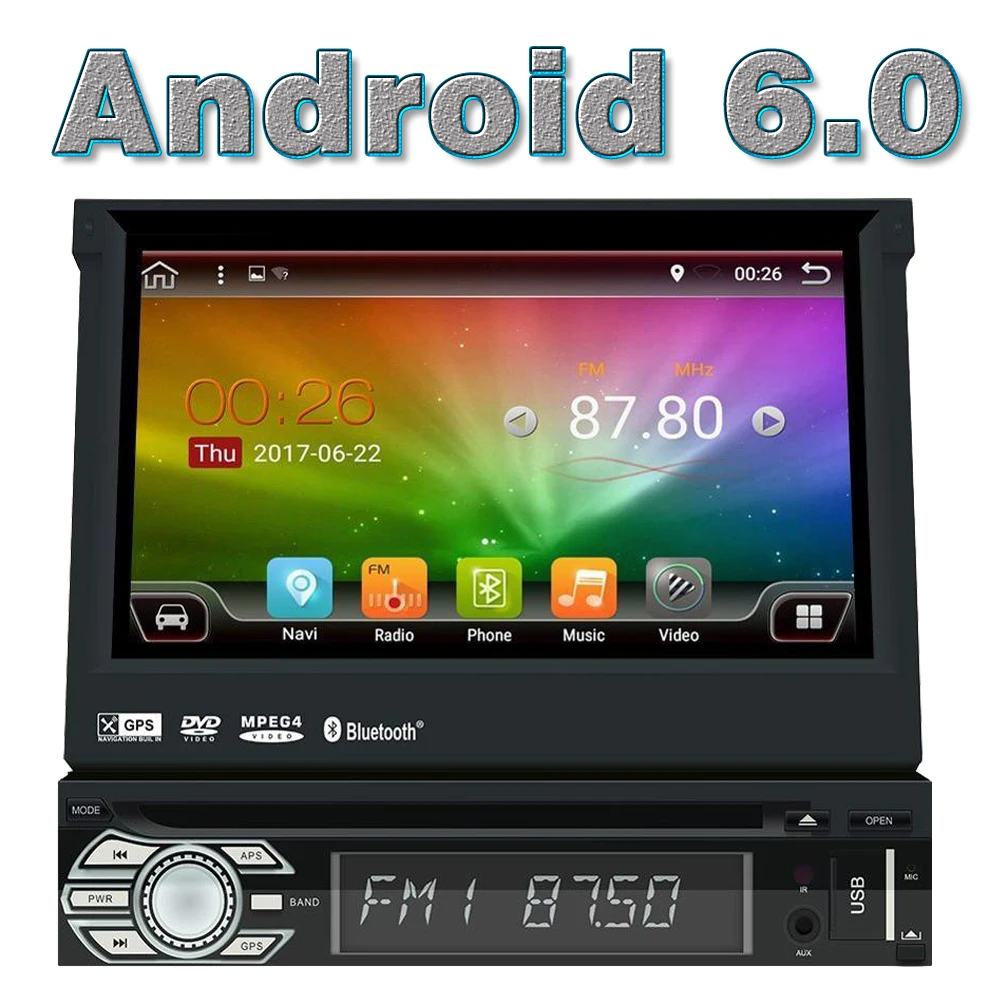 

Wifi Android 6.0 1 Din Car DVD Player Stereo GPS Navigation Head Unit Universal 1din Automotibe music Multimedia Video HD 1080p