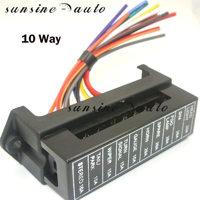 10 Way Fuse Box 12V 24V Max DC 32V Circuit Car Trailer Auto Blade Block Holder ATC ATO 2-input 10-ouput Wire Fuse Accessory