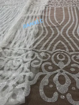 

Excellent African net lace fabric with glued glitters jianxi-11305 fashion French tulle material for evening dress