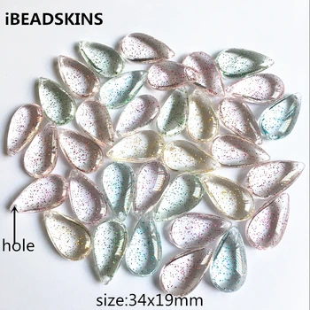 

New arrival! (Choose color) 34x19mm 150pcs/lot Built-in glitter clear drop charm beads for Necklace Jewelry