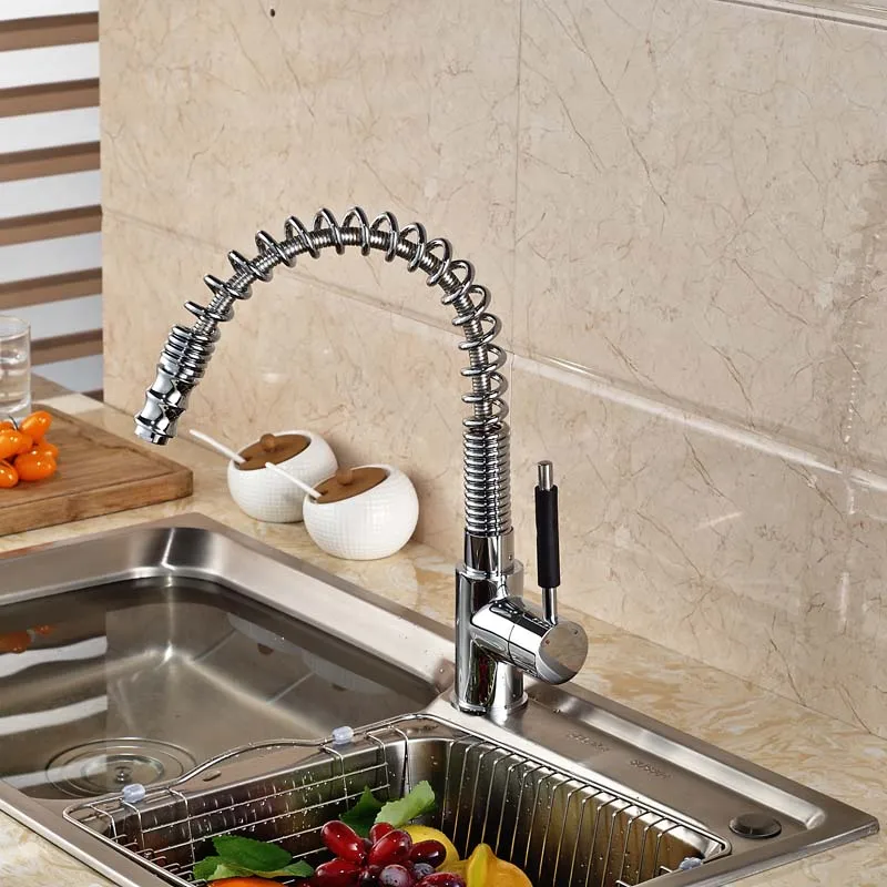 

Luxury Deck Mount Pull Out Spring Kitchen Sink Faucet Single Handle Mixer Taps with Hot Cold Water