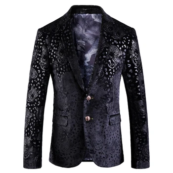 

Brand Design Newest Mens Fashion Velveteen Print Blazer Plus Size Hip Hop Casual Male Slim Fit Suit Jacket Singer Costume -5XL