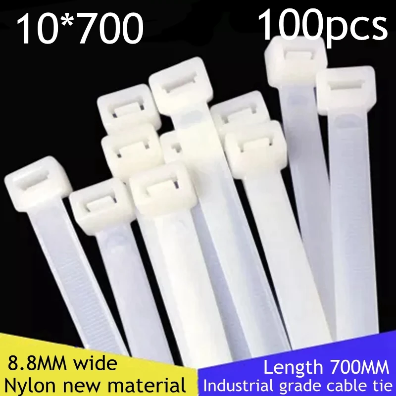 100pcs/lot Nylon cable tie large 10*700 plastic fixed seal national standard white black 8.8MM wide | Обустройство дома