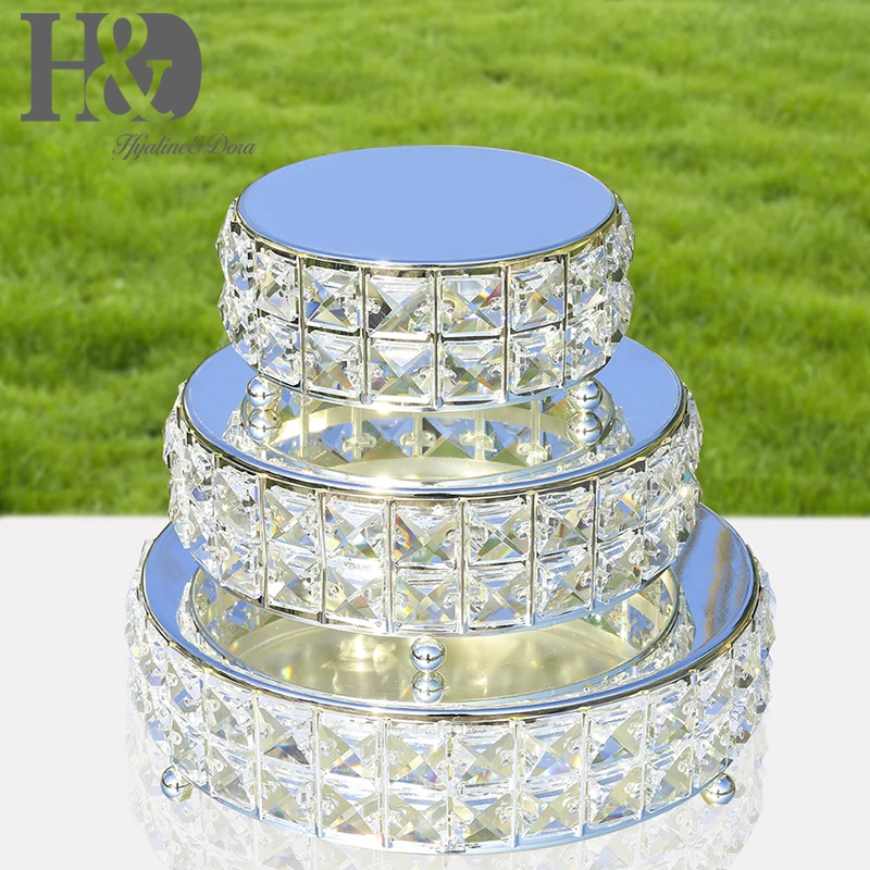 H& D 3-уровневая подставка для кексов, серебристая зеркальная поверхность, подставка для кексов, круглая металлическая подставка для десерта, свадебной вечеринки с хрустальными бусинами