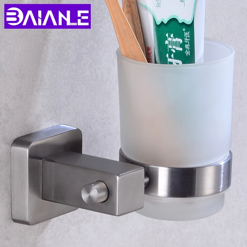 no perforación taza de baño estante percha con 3 m adhesivo Vaso para cepillos de dientes de acero inoxidable Hanger Gargle Cup Holder Set 3 Pack 
