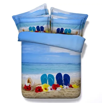 

Beach comforter sets 3D bedding queen duvet cover blue floral starfish sea bedspread bed sheet linen quilts super king size twin