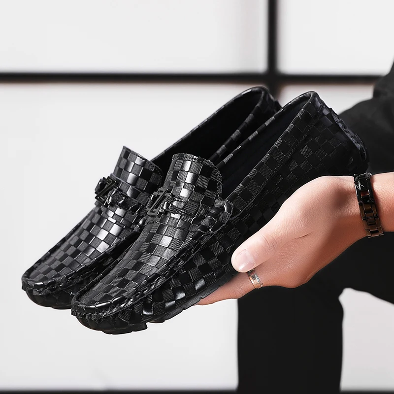 

2019 Genuine Leather Plaid Crocodile Lazy Shoes Men Casual Driving Boy Loafers Zapatillas Hombre zapatos de hombre Footwear 842