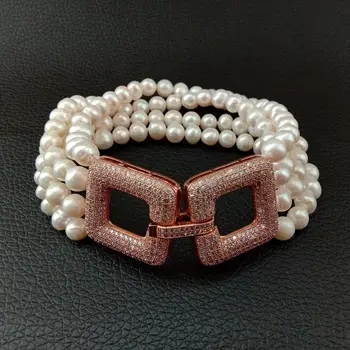 

8'' 4 Row White Round Pearl Bracelet Cz Clasp