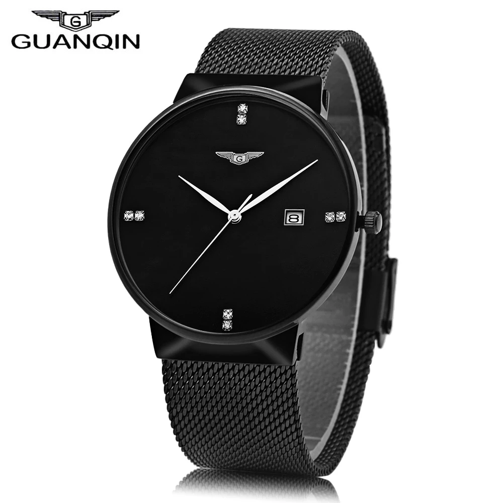 

GUANQIN GS19054 Male Quartz Watch Calendar Artificial Diamond Scales Wristwatch for Men