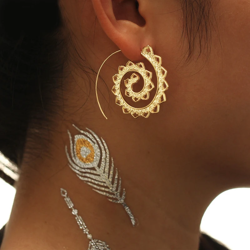

12 Styles Ethnic Jewelry Swirl Hoop Earring for Women Brincos Geometric Spiral Earrings Steampunk Style Party Jewelry