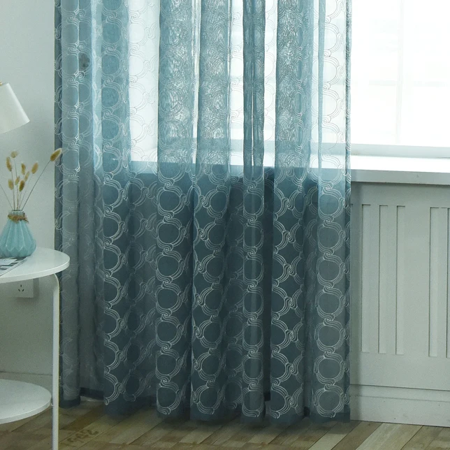 

2018 Hot Sales Embroidered european circles style Window sheers Home Decor Window Curtain Cut Flowers Window tulles 1pc