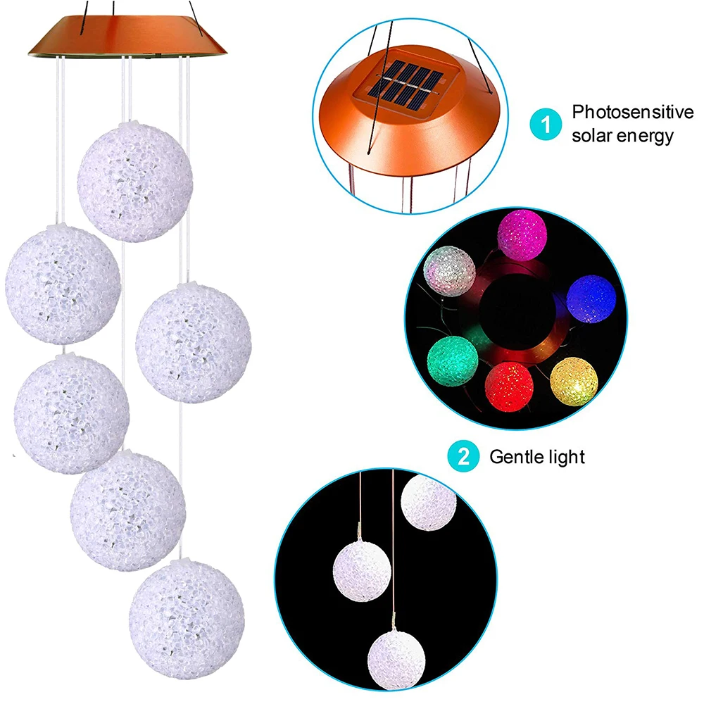Clearance Solar-powered Outdoor Wind Bell Light Spiral Spinner Light Mobile Wind Chime  Solar LED Light Outdoor Hanging Decoration Lamp 4