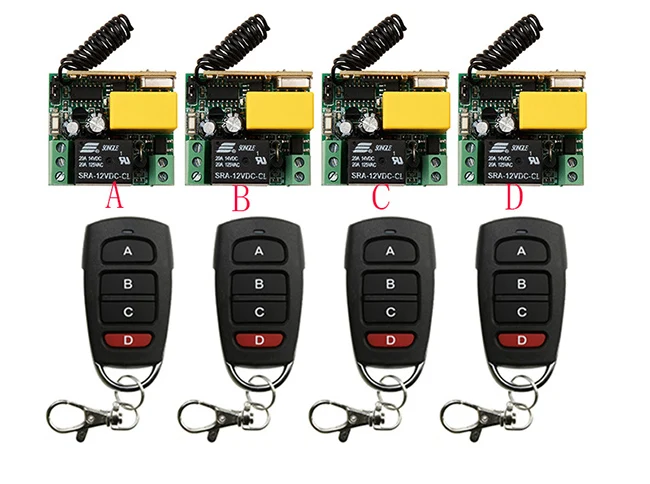 

AC220V 1CH 10A Learning Code Wireless Remote Control Switch System teleswitch 4 Receiver and 4Transmitter Applicance Garage Door