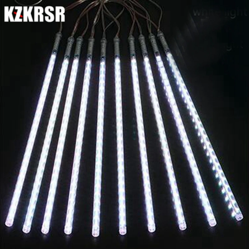 KZKRSR 30 см RGB Теплый Белый Метеоритный Дождь Трубы AC 110-240 В Рождественская светящаяся садовая Гирлянда Свадебный праздник дерево уличный