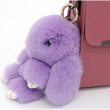 Real rabbit fur pendant keychain car bag with a rabbit cute outfit adorable female bag car accessories good gift for girls