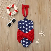 Купальники для девочек, милые детские слитные Детские купальники из полиэстера, купальный костюм, бикини, пляжный купальный костюм, 4 июля, с рисунком звезды, L0513