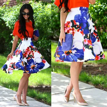 

High Waist Pleated A-Line Mini Skirt New Women Retro Floral Print