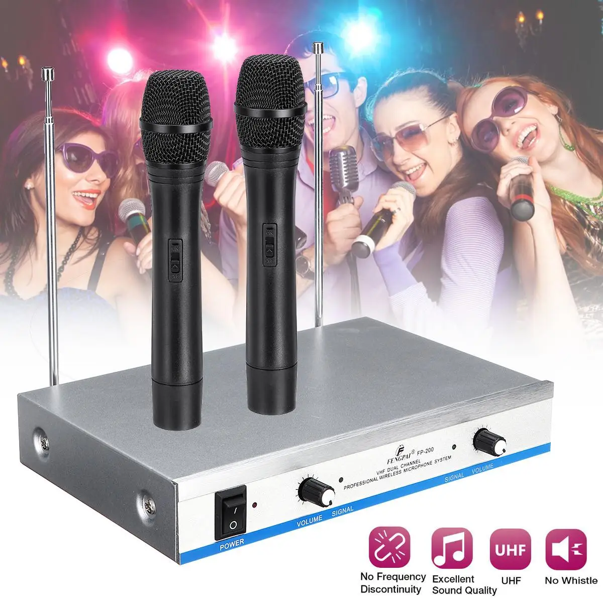 

Wireless 2 Channel Dual Handheld Microphone Mic System with Receiver For Studio Home Kareoke KTV Party Supplies Speakers