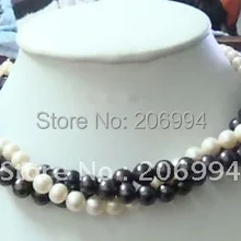 Оптовые ювелирные изделия красивые 3strds пресной воды черный белый жемчужное ожерелье Бесплатный подарок