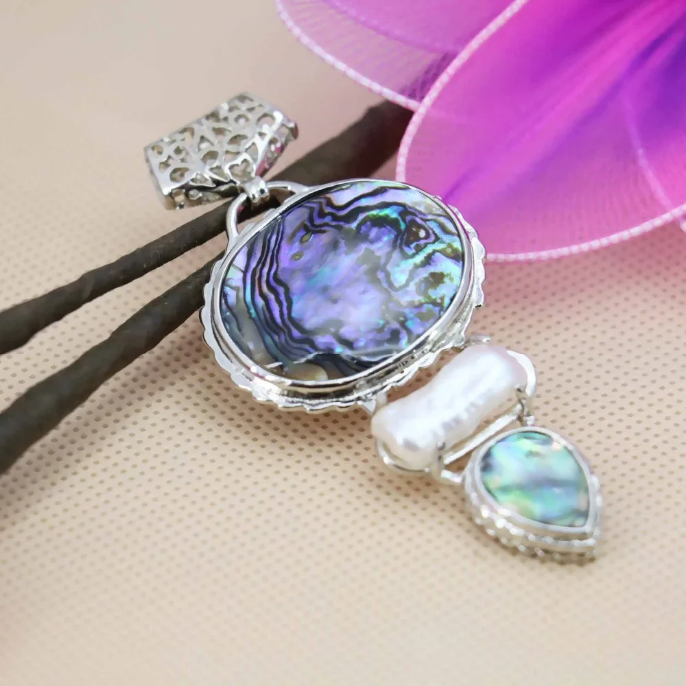 

L052 Hot!Fashion 3row abalone seashells crafts freshwater white pearl pendant accessories,Fit beautiful women jewelry DIY making