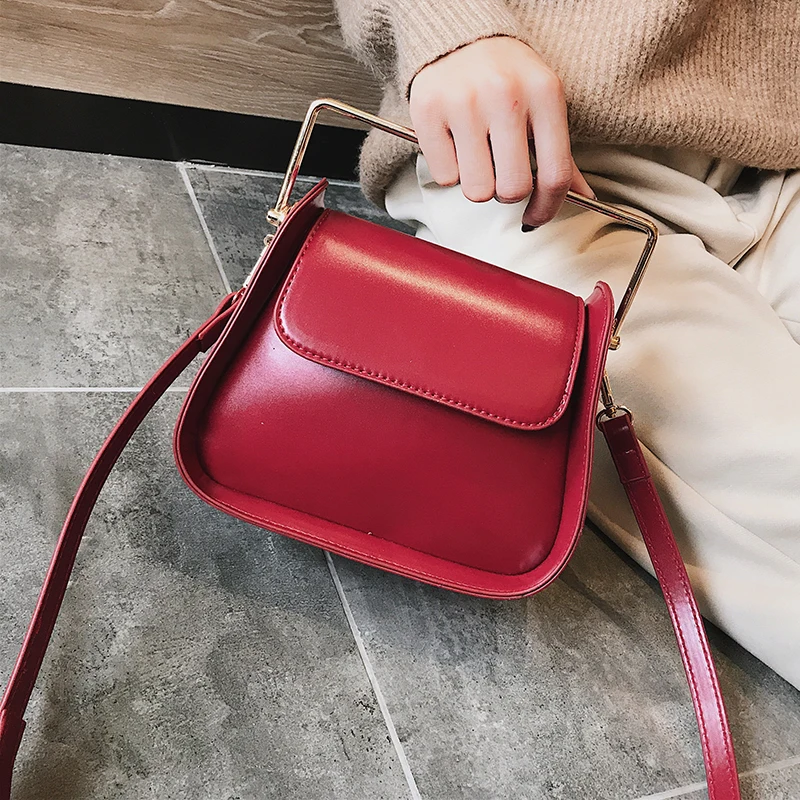 

Solid Color Pu Leather Crossbody Bags For Women 2019 New Messenger Shoulder Bag Ladies Small Handbags With Metal Handle