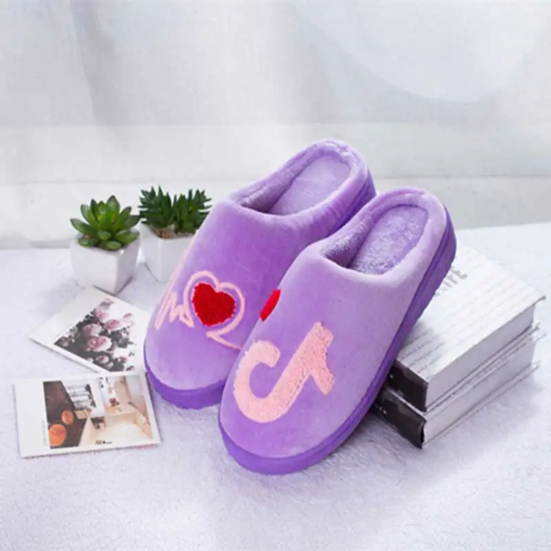 BeckyWalk/плюшевые женские зимние домашние тапочки; женская обувь для спальни; теплая Домашняя обувь с музыкальными нотами; женские и мужские тапочки; WSH3125 - Цвет: Фиолетовый