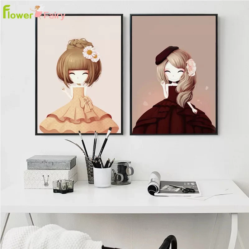 Cartoon Doll Wall Art Nordic Poster Pictures Canvas Painting For Living Room Baby Girl Room Home Decor Nursery Gift Unframed