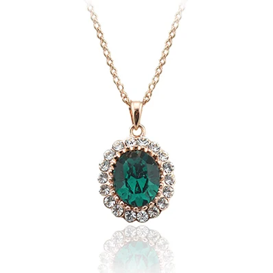 Овальный изумрудные Подвески ожерелье для женщин Зеленый Кристалл розовое золото цвет цепи ожерелье s Свадебная вечеринка ювелирные изделия bijoux
