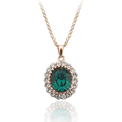 

Oval created emerald Pendants Necklace for women Green crystal rose Gold color Chain Necklaces Wedding Party Jewelry bijoux