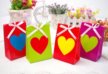 

Colorful heart favor candy box, bomboniere, dragee ,caixa de doces with ribbon for wedding/marriage engagement party, 100PCS