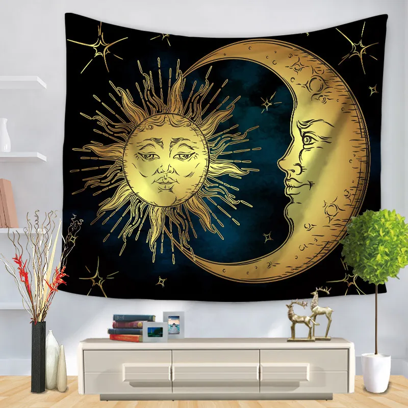 

sun Moon god Home Decorative Wall Hanging Carpet Tapestry Rectangle Bedspread Cartoon eclipse 8 Colors Painting Pattern TAP34
